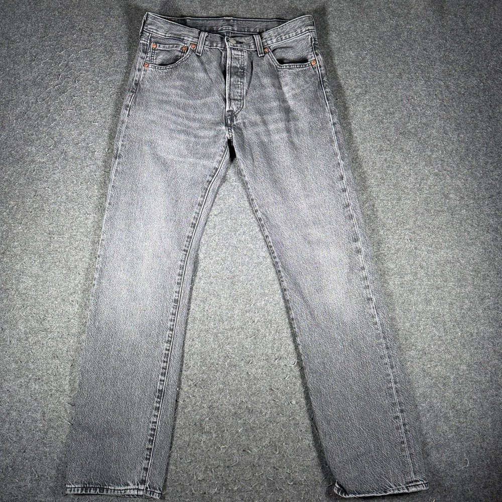 Levis 501 Original Fit Grey Denim Jeans Mens 33x34 Button Fly Straight Leg